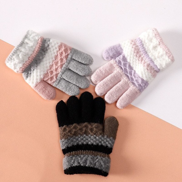 Efterår Vinter Bløde Strikkede Babyhandsker Stribede Børn Piger Drenge Fuld Finger Handsker Efterår Vinter Varme Børnevanter 3-8 År Pink