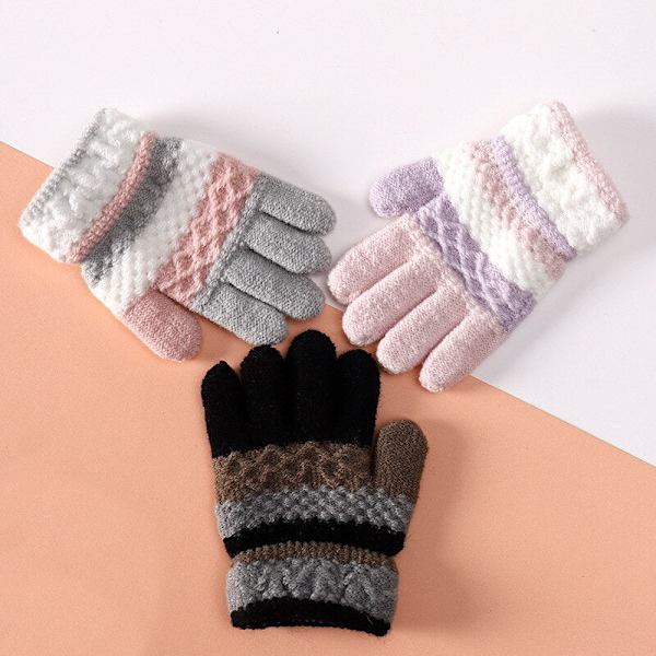 Höst Vinter Mjuka Stickade Babyhandskar Randiga Barn Flickor Pojkar Fullfingerhandskar Höst Vinter Varma Barnvantar 3-8 År Pink