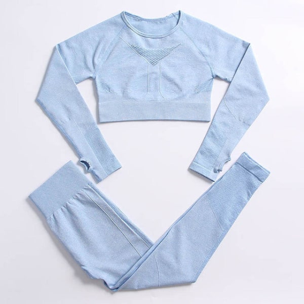 Yoga Set Träningskläder Träningsdräkt Höga Midjebyxor Sport-BH:ar För Kvinnor Top Pants-Blue L