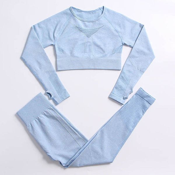 Yoga Set Träningskläder Träningsdräkt Höga Midjebyxor Sport-BH:ar För Kvinnor Top Pants-Blue M