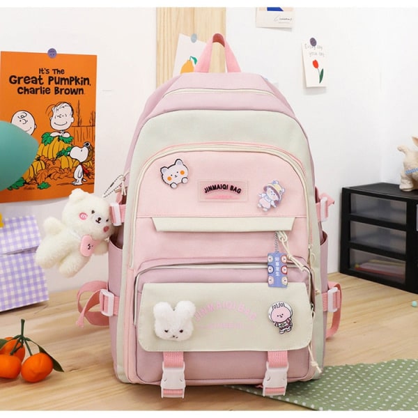 5 stk Sett Ryggsekker For Student Skoleveske For Jenter Multifunksjonelle Skoleryggsekker Håndveske Stor Kapasitet Jenters Pennal 4pcs purple8