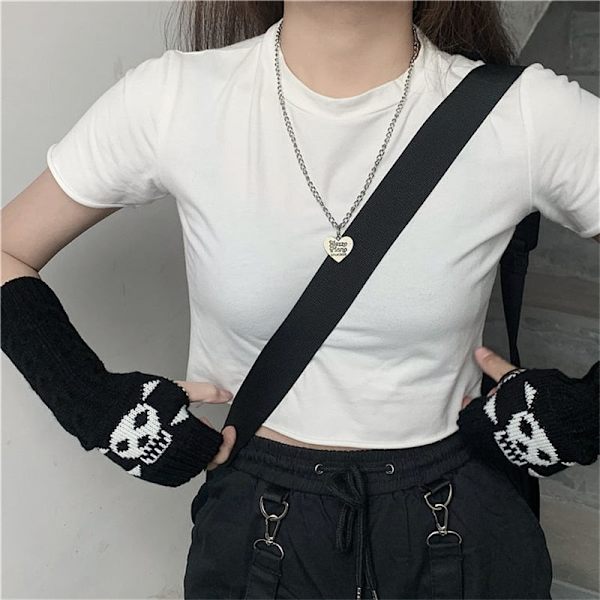 Goth Lange Fingerløse Armvarmer Handsker Armvarmere Piger Sorte Kranie Handsker Kvinder Strikkede Varme Handsker Punk EMO Mode Vanter Khaki 2 One Size