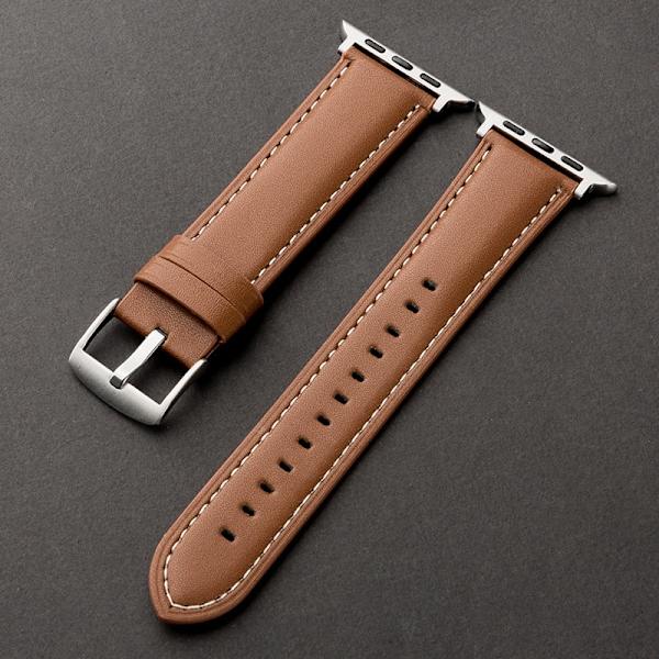 Urrem til Apple Watch iWatch 42/44/45/49mm Mikrofiber Nålemønster - Brun Rem - Sølv Interface