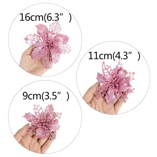 5kpl 9-16cm Glitter Keinotekoiset Joulukukat Joulukuusen Koristeet Kotiin Tekokukat Joulukoristeet Uuden Vuoden Sisustus rose gold 11cm