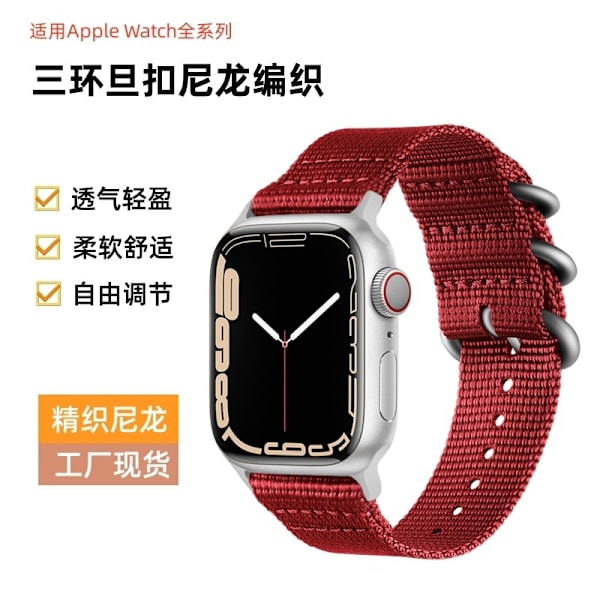 Klockarmband för Apple Watch iWatch för 38/40/41MM Tre-ringsspänne röd-silverspänne