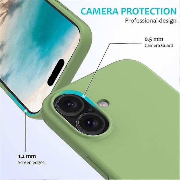 Kompatibelt Skal för iPhone 16, Flytande Silikon, Mjukt Foder, Stötsäkert Telefonskydd LightGreen
