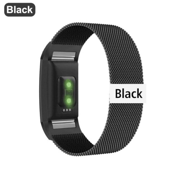 Magnetisk Milanese Loop Band i rostfritt stål för Fitbit Charge 2 band Ersättningsarmbandsrem för Fitbit Charge 3 4 Watchband Black L--225mm--Charge 2