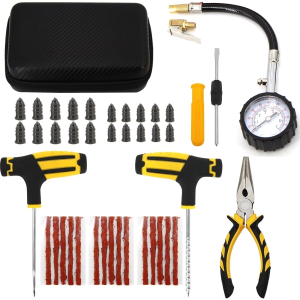 Bil Däck Reparationsverktyg Kit Dubbsats Auto Cykel Punktering Plugg Garage Nåltång Vakuumfilm Spikskruvar Med Förvaringsväska Overseas CASE-C-87PCS-Knief
