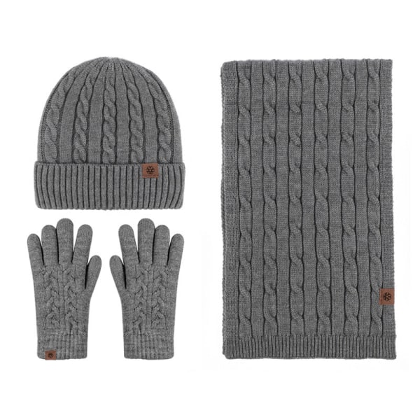 Handskar Halsduk Mössa Tredelat Set Pekskärm plus Sammet Förtjockad Halsduksset Three-piece light gray