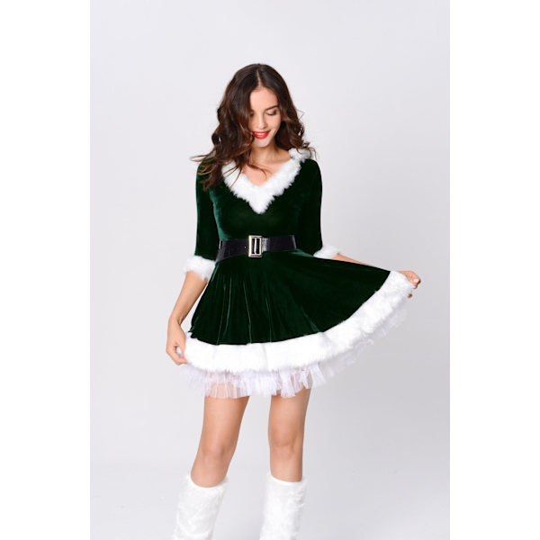 Juldräkt Vuxen Dam Juldräkt Kostym Kläder Festival Uppträdandekläder Storlek Klänning Green clothing crinoline