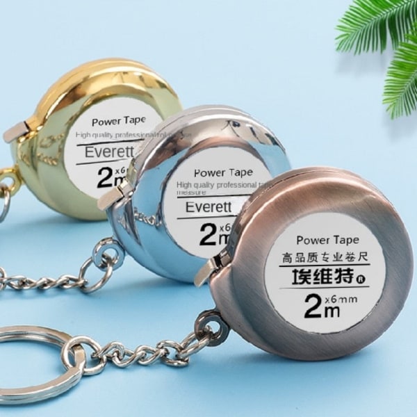 Mini Nyckelring Måttband 2m Stålmåttband Fint Litet Stållinjal Multipurpose Stålmåttband Presentlinjal Silver