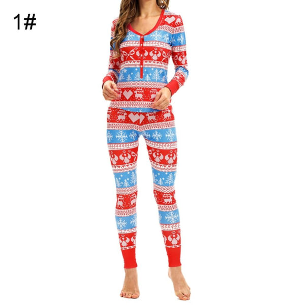 Julepyjamas Matchende Familie Pyjamas Kvinder Pyjamassæt Top Bukser Sæt Fuld Længde Almindelig Bløde Printede Sæt Nattøj Blue XL