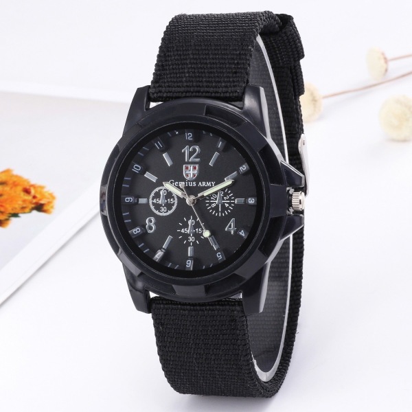 Multifunksjonell Utendørs Selvlysende Herreklokke Herreklokke Vevd Rem Studentklokke Kvarts Klokke Black black surface