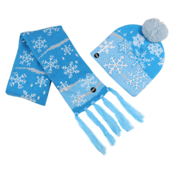 Talvinen joulu -sarjan villapipo LED-valolla, lämmin neulottu hattu ja huivi -setti Snowflake hat Adjustable