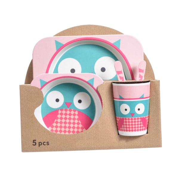 Baby Servis Matservis Set Tecknad Äta Servis Småbarn Matningsfat Tallrik Barn Träningsskål Sked Mugg Gaffel Owl