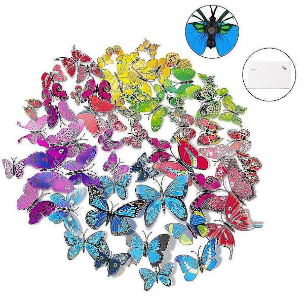 72 stk. Sommerfugl Veggdekor 3D Sommerfugler Dekor For Vegg Avtakbar 6 stk. 6pcs