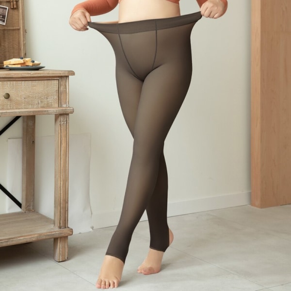 Plus-kokoiset talviset naisten sukkahousut lämpökerrastoa, läpikuultavat sukkahousut, naisten lämpimät leggingsit, feikki-sukkahousut, fleece-trikoot, ihoa imitoiva efekti full feet coffee 240g (0-10 Celsius)