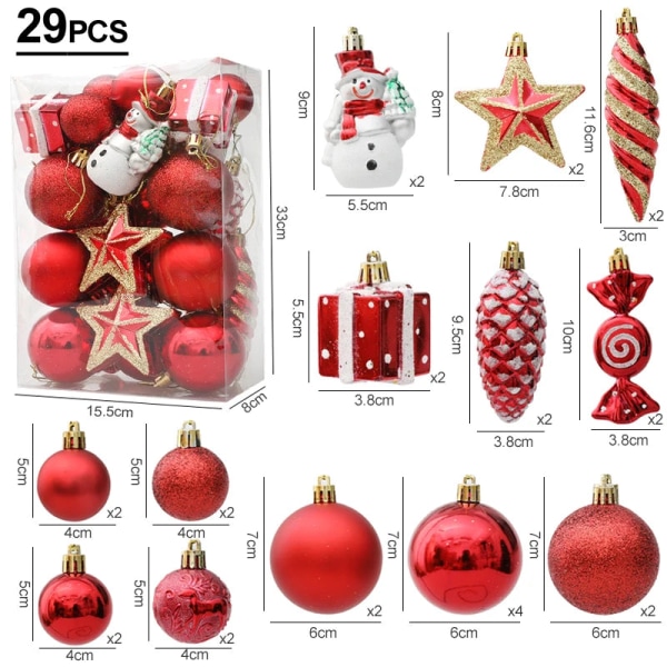Julekuler Rød Polkagris Hengende Ornament Store Anheng Sett Julepynt Til Hjemmet 2024 Natal Navidad Nyttår Red-29pcs