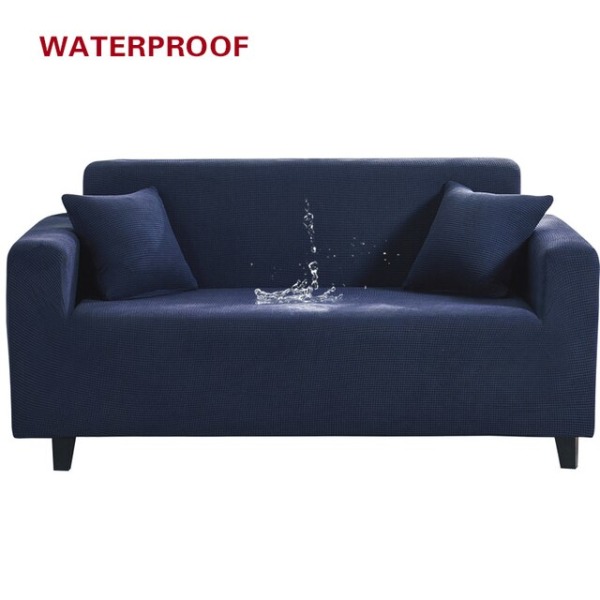 Elastiskt Vattentätt Sofföverdrag Enfärgat Hög Stretch Överdrag Allomfattande Elastiskt Sofföverdrag Soffskydd för Vardagsrum Navy 2-seater 145-185cm