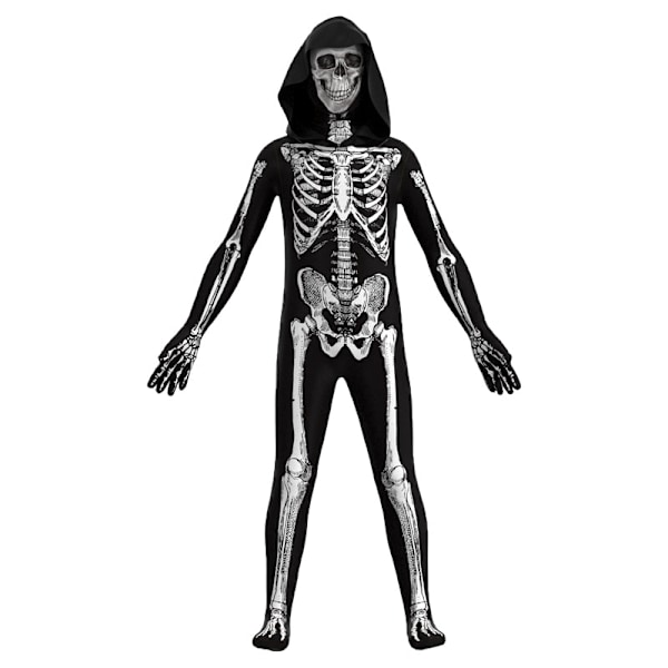 Halloween Børn Voksen Skelet Kranie Kostumer Skræmmende Zombie Cosplay Jumpsuit Kids L
