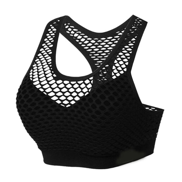 Mesh Sport-BH Utskuren Sporttopp Sömlös Fitness Yoga-BH Dam Gymtopp Vadderad Löparväst Stötsäker Push Up Crop Top Blue Free Size