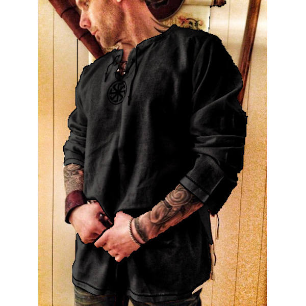 Halloween Keskiaikainen Renessanssi Cosplay Puku Miehet Viikingit Merirosvo Topit Retro T-paidat Tunika Muinainen Slaavilainen Ritari Soturi Asu Army Green 4XL