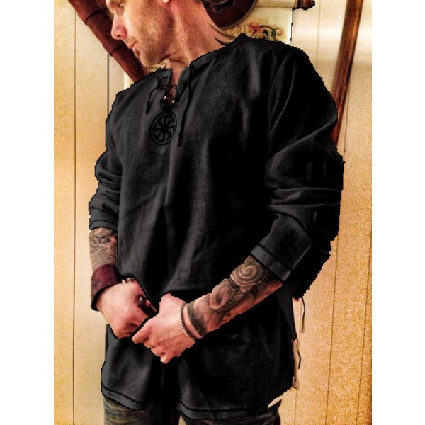 Halloween Middelalder Renaissance Cosplay Kostume Mænd Vikinger Pirat Toppe Retro T-shirts Tunika Antik Slavisk Ridder Kriger Outfit Dark Blue M
