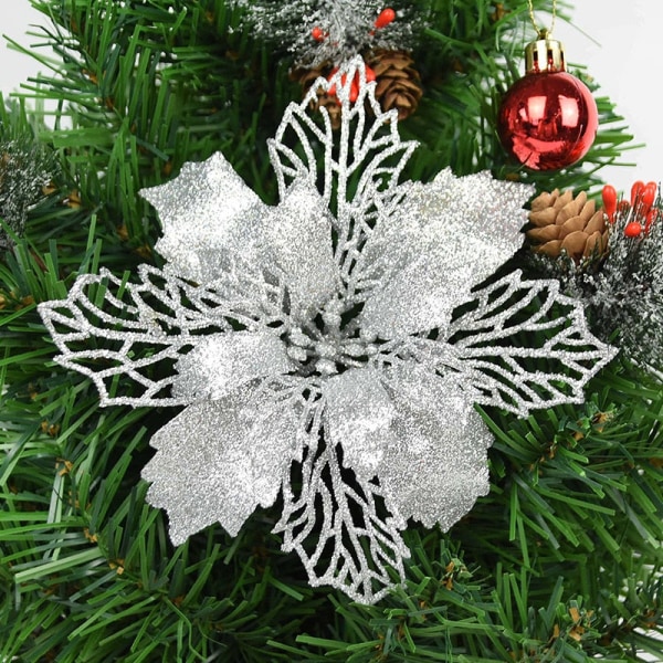 5kpl 9-16cm Glitter Keinotekoiset Joulukukat Joulukuusen Koristeet Kotiin Tekokukat Joulukoristeet Uuden Vuoden Sisustus White 9cm