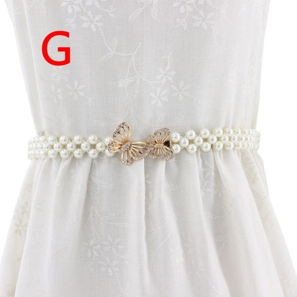 Kjede belte kjole dame elegant perle elastisk midjebelte hvitt belte stretch Like the picture I