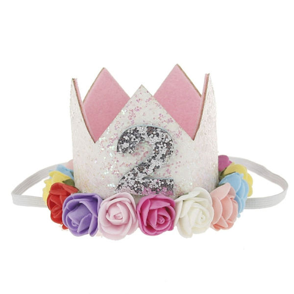 Söpöt Glitter 1/2/3 Poika Tyttö Syntymäpäiväjuhlahatut Prinsessakruunuhatut Vauvakutsut Syntymäpäiväkakkuhatut Valokuvarekvisiitta Lasten Juhlakoristeet Dark Pink white 2 10.5x7CM