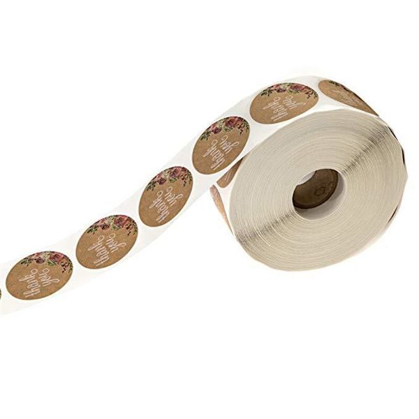 500 st Runda Etiketter Handgjorda Kraftpapper Förpackningsetikett för Godis Dragee Påse Presentförpackning Packpåse Bröllop Tack Etiketter 58-white flower