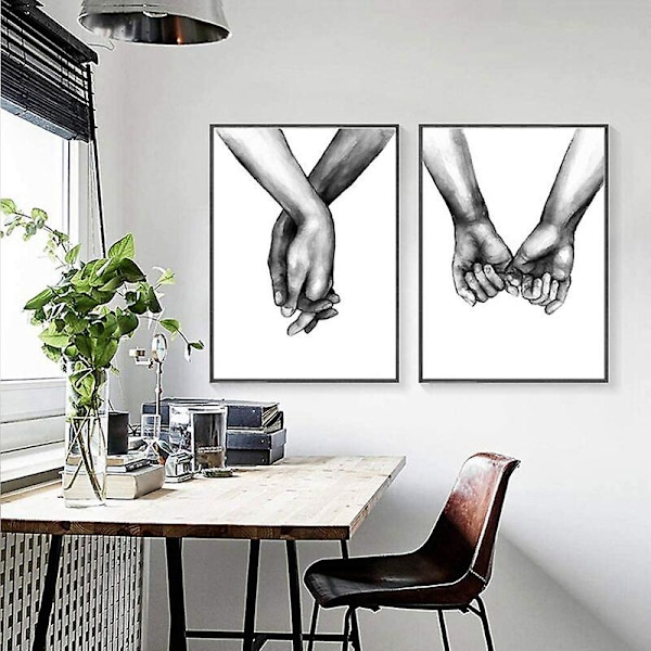 Sæt med 3 Sort og Hvid Plakater med Hænder og Kærlighedscitat Væg Soveværelse Dekoration Maleri på Lærred Stue Deco Plakat Uden Ramme T-Audac