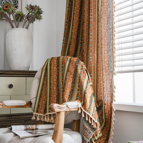 Røde bohemske gardiner med dusker, blendingsgardiner for vindu, soverom, stue, kjøkkengardin, julegardin i bomull, fransk karnappvindu, flatt vindu boho5 W150xL240cm 1pc