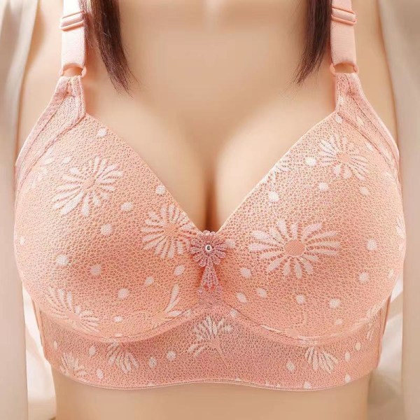 BH med mjukt foder för kvinnor Push Up BH Stor Storlek Spetsunderkläder Plus Size Sexig Behå Apricot 42/95BC