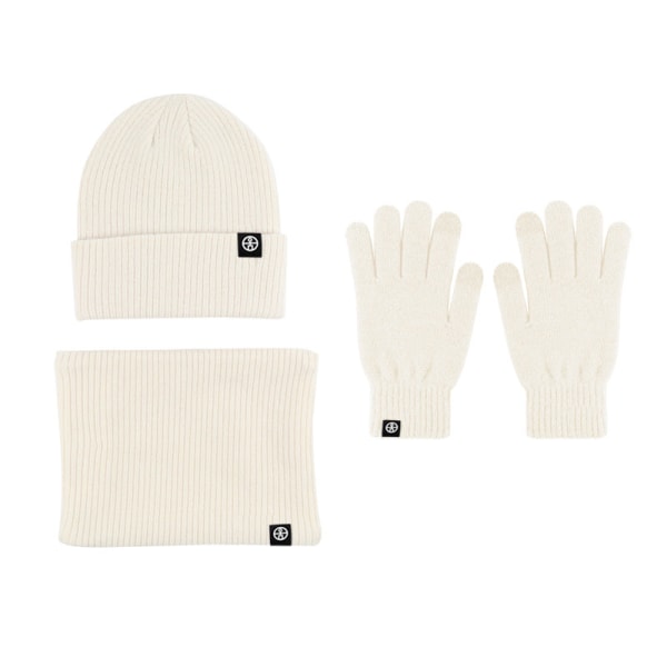 Varm Ullmössa Halsduk Handskar Tredelat Set Vindtät Stickad Mössa Tredelat Set Beige three-piece set