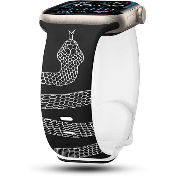 Urrem til Apple Watch iWatch 38/40/41/42 10. generations mm slangemønster lasergraveret silikonerem - sort og hvid