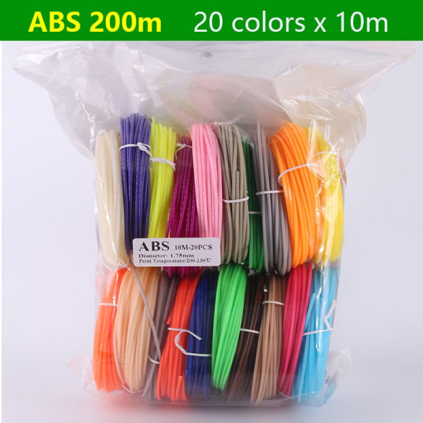 PLA/ABS 3D Pen Filament 10/20 Rolls 10M Diameter 1,75mm 200M Plast Filament För 3D Pen 3D Printer Penna, Färgen upprepas inte ABS 20 colorsx5m As photo