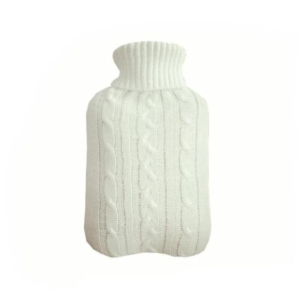 2000ml Varmvattenflaska med Stor Kapacitet, Högkvalitativa Varmvattenflaskor med Stickat Överdrag, Vintervarm Återanvändbar Handvärmare White