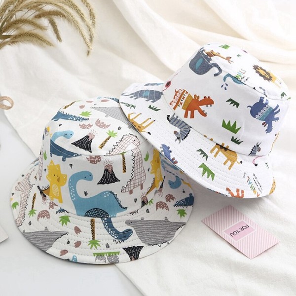 Baby Bucket Hatt Barn Sommarhattar för Pojkar Dinosaurie Tryck Panama Hatt Barn Fiskarhattar Flickor Strandhatt Casquette Ice cream One Size(47-50cm)