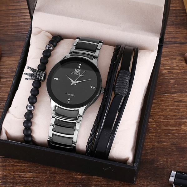 Trendig Business Utmärkt Elegant stålbälte kvarts watch och armband Set Silver Black