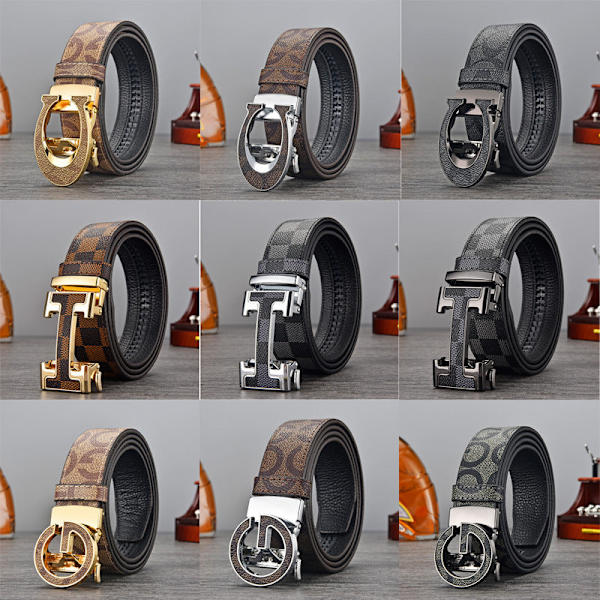High-End Business Casual Herre Automatisk Spænde Bælte All-Match Herre Buksebælte Veneer B Buckle Golden long grid 115cm