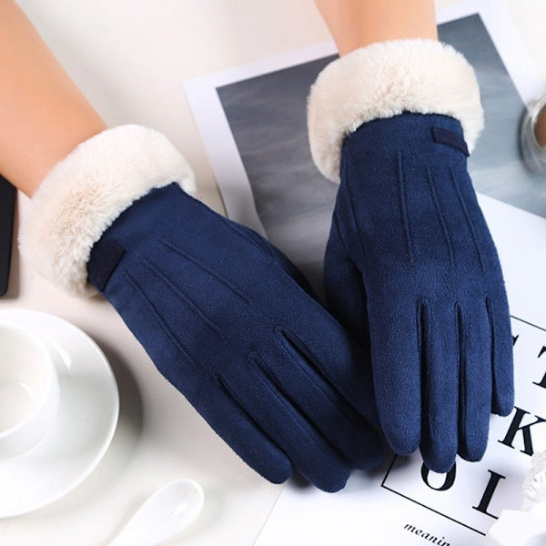 Dam Vinterhandskar Varma Skärm Dam Fur Handskar Hel Finger Vantar Handske Körning Vindtät Gants Hiver Femme Guantes Gray One Size