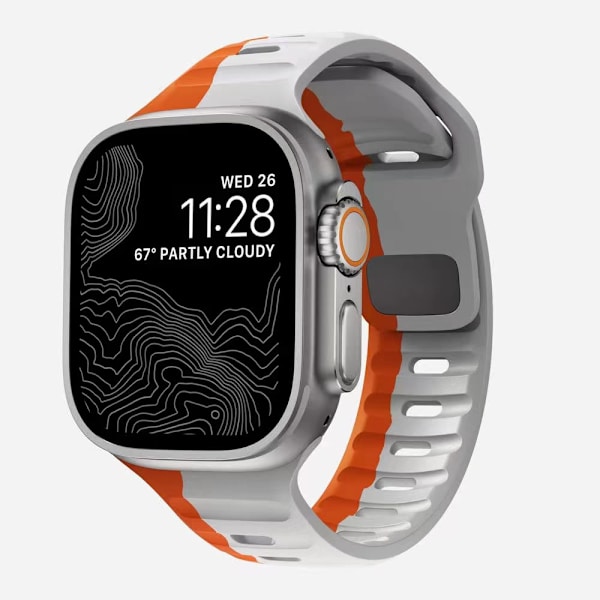 Kellon ranneke Apple Watch iWatch 42/44/45/49mm harmaa ja oranssi