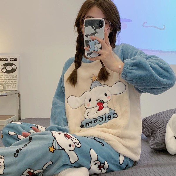 Cinnamorol Storeøret Hund Pyjamas Afslappet Langærmet Rundhalset Sæt Tegneserie Hjemmetøj Like the picture 2XL