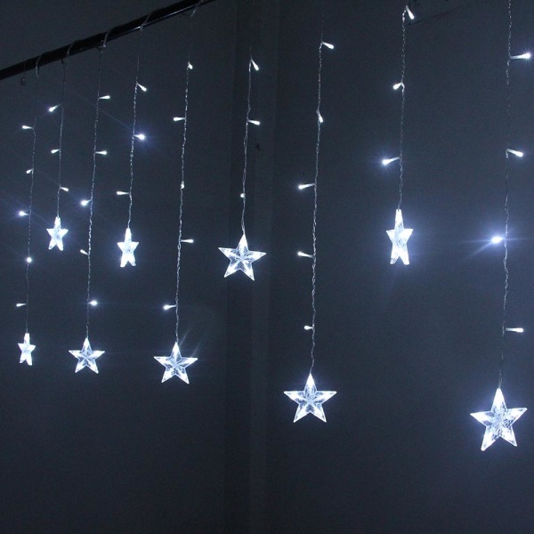 2M Stjerne Fe Lys Jule Stjerne Lyskæde Guirlande Led Gardiner Bryllup/Hjem/Fest/Have/Fødselsdag Dekoration Belysning White 2M 90LEDs