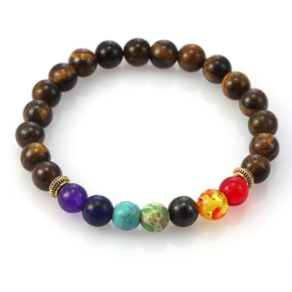 7 Chakra Healing Beaded Armband Natural Lava Stone Tiger Eye Beads Armband 8MM För Kvinnor Män Mode Yoga Smycken 12