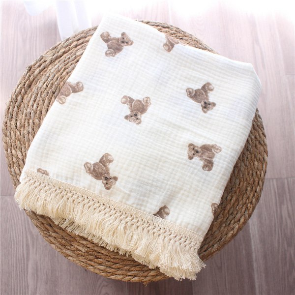 Barnfilt Bomull Crepe Bear Tofs Filt Baby Cover Sommar Baby Bear Head 80x65cm