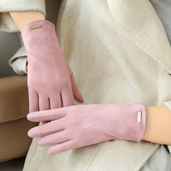 Nye høst- og vinterhansker i semsket skinn for kvinner, holder varmen, tynt fleecefôr, ikke oppblåst, lekkende fingre, clamshell, sykling, mote, elegante hansker army green One Size