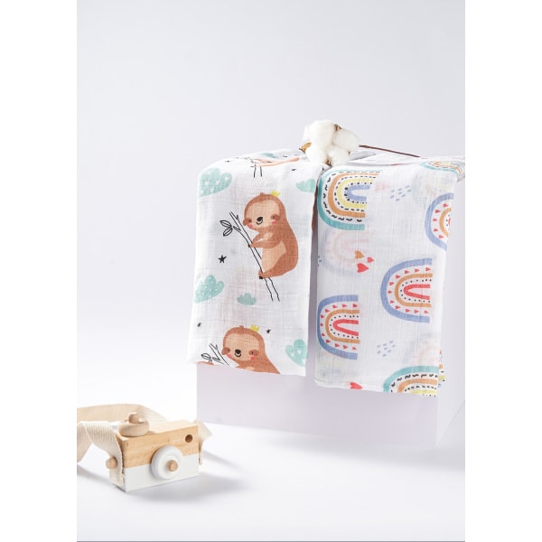 Happyflute New Promotion Mjuk Muslin Bambu Bomull Baby Wrap Printed Nyfödd Multifunktions Swaddle Filt 120*110cm BC05 120X110CM