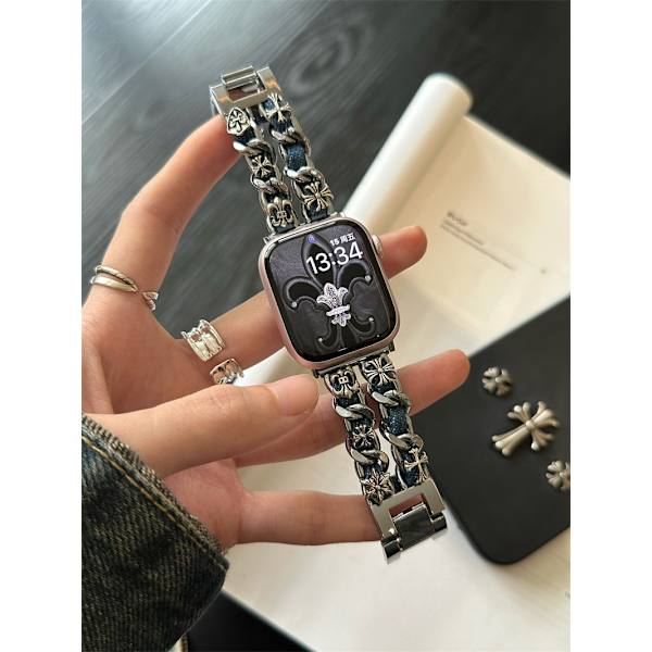 Urrem til Apple Watch iWatch Self-test: 22MM Chrome Hearts Double Denim Chain - Sølv Denim